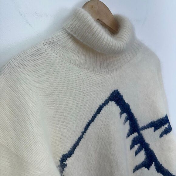 Jane Smith Aspen Women’s Wool Navy Blue Sparkle Mountain Novelty Turtleneck Swea - Picture 9 of 14